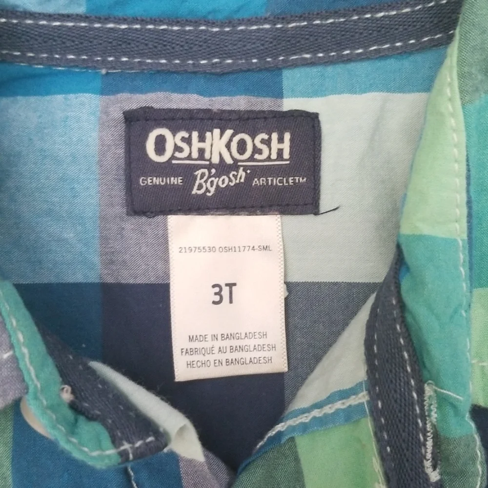 Oshkosh Boys Plaid Button Down Short Sleeve Shirt 3T